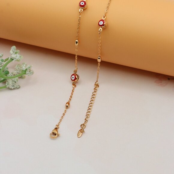 Rose Gold Evil Eye Necklace with Red Beads, Elegant and Unique, XPNL0250 - Picture 10 of 12